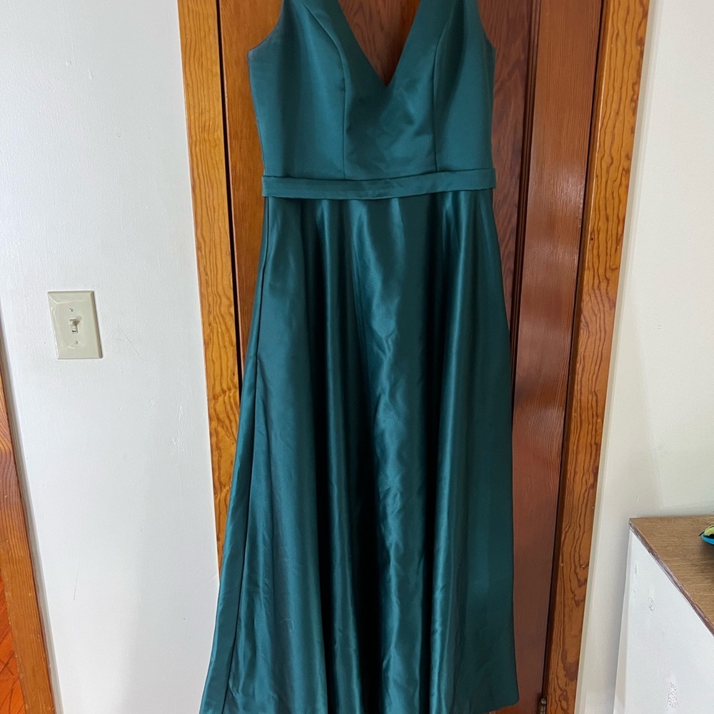 Emerald green satin bridesmaid dress